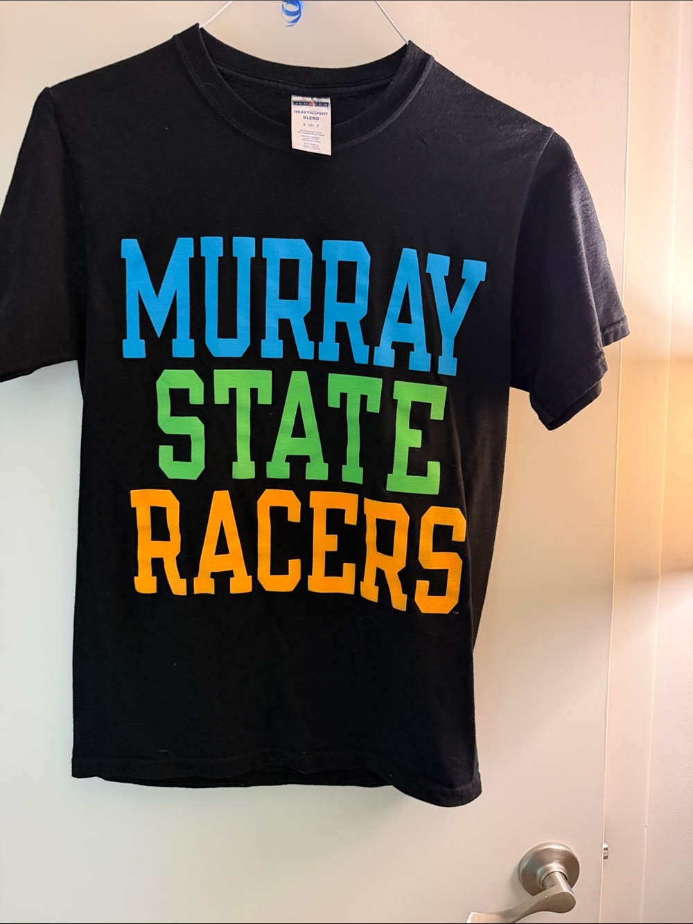 Jerzees Black Tee with Blue, Green & Orange Murray State Racers Graphic